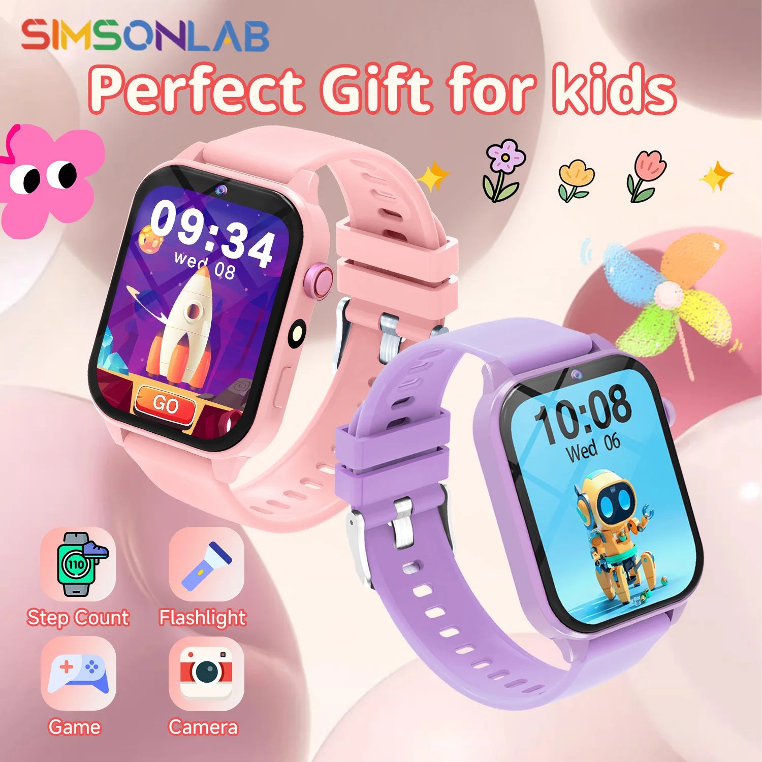 Montre connectée pour enfants, 18 jeux, étanche, lampe torche, télécommande, photographie, cadeau de vacances et d'anniversaire pour garçons et filles