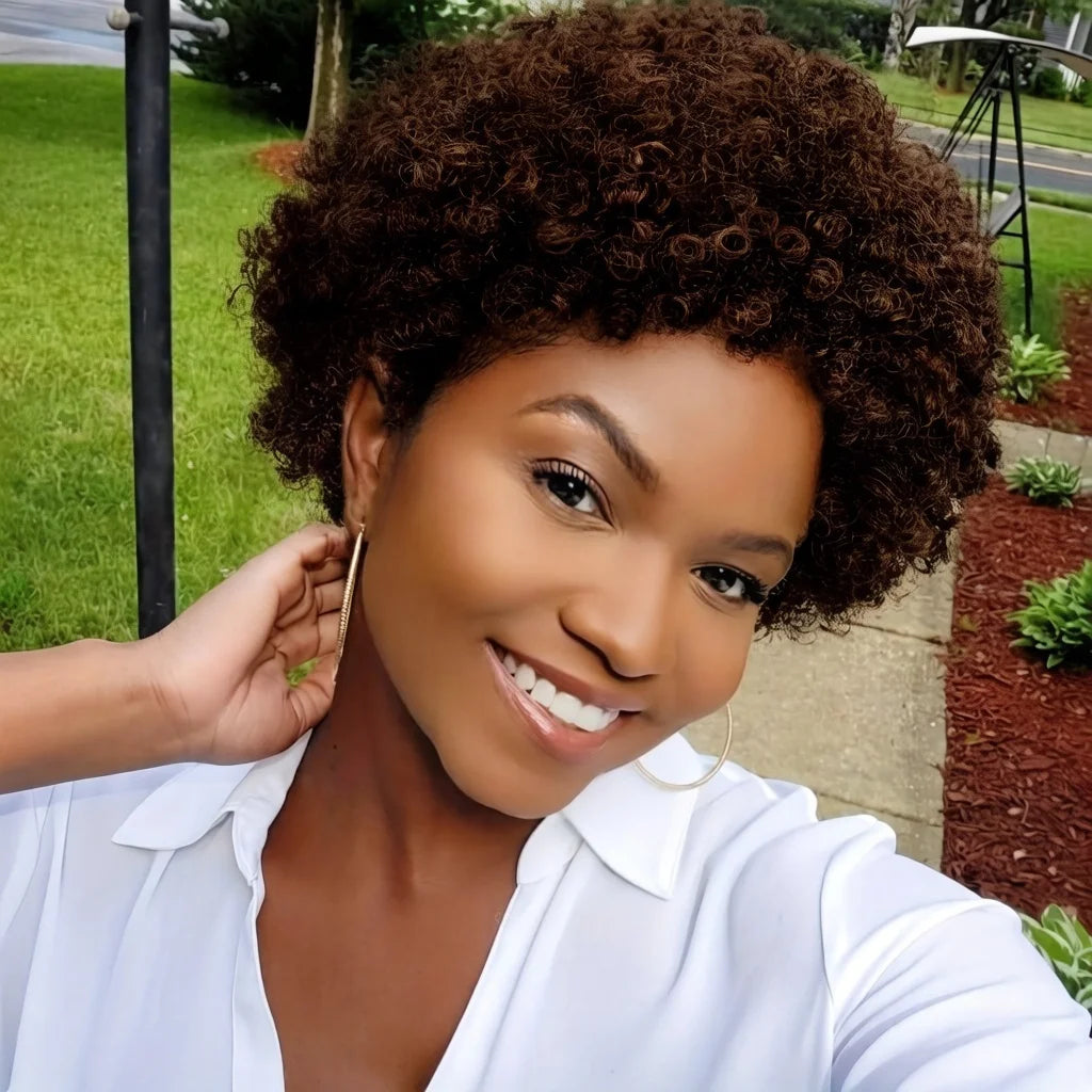 Brazilian Short Afro Human Hair Wig With Tiny Coil Curls Soft Wig Cap For Women Daily Full Machine Made Wigs