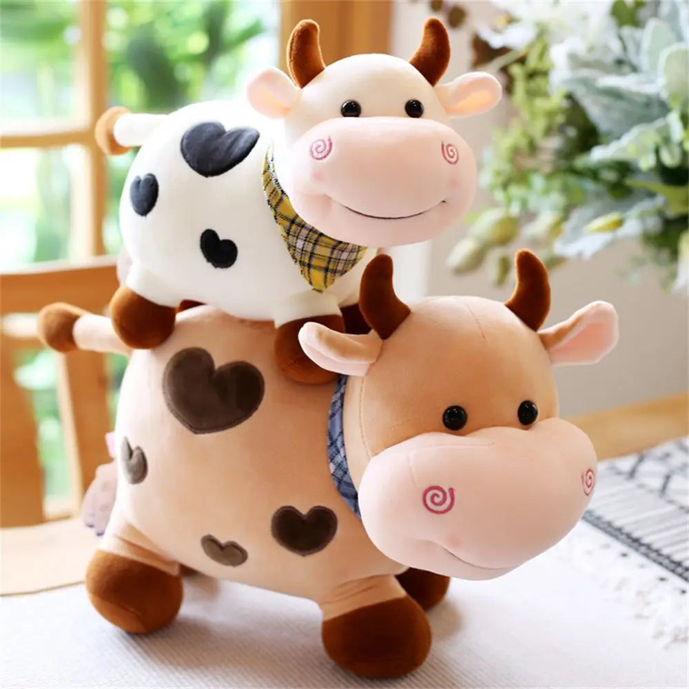 Juguete de peluche de vaca de dibujos animados lindo para decoración del hogar, juguete de peluche de vaca sonriente para niños, muñeco de peluche de animales, juguete de peluche de ganado