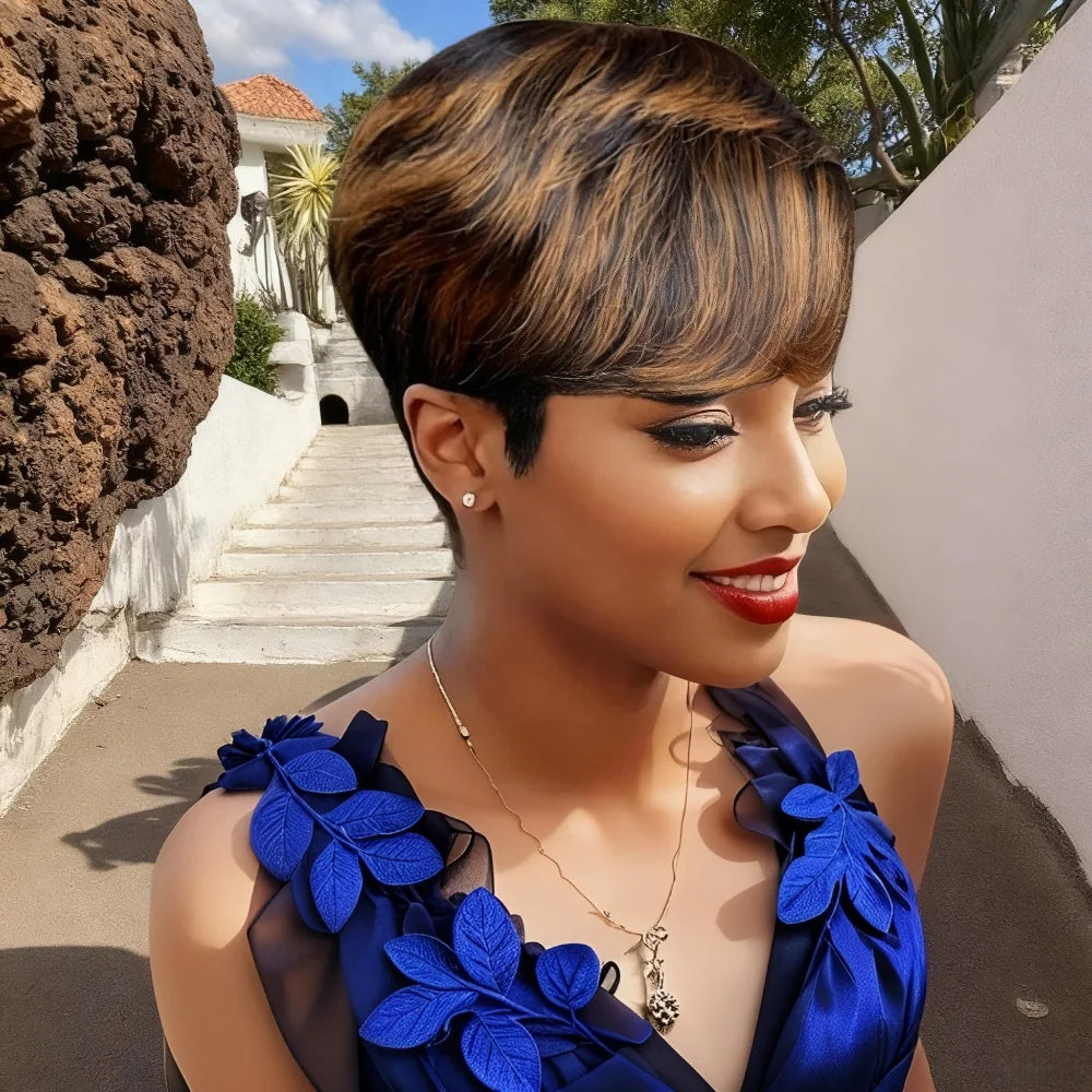 Pixie Cut Wig For Women Full Machine Made Wigs Short Layered Human Hair Wigs Pixie Cut Wigs Brazilian Remy Hair Wigs