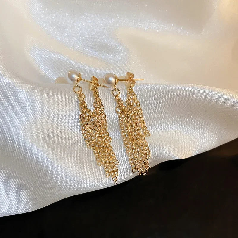 Pendientes de tuerca cuadrados de circonita azul de color plateado con borla larga para mujer, elegantes, delicados y encantadores, regalo premium para boda