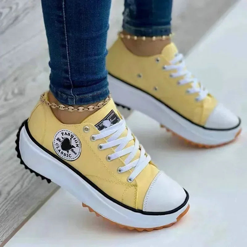 Zapatillas de lona con estampado para mujer, zapatillas informales de mujer, zapatillas planas con cordones, Zapatillas Mujer Chaussure Femme