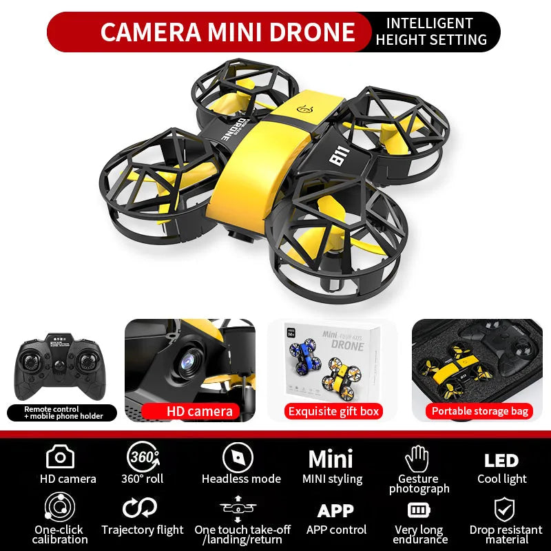 Dowellin D12 Drone Mini Aeronave de Control Remoto Nuevo Juguete para Niños Cámara Dual HD Altura Fija RC Quadcopter Regalos para Principiantes