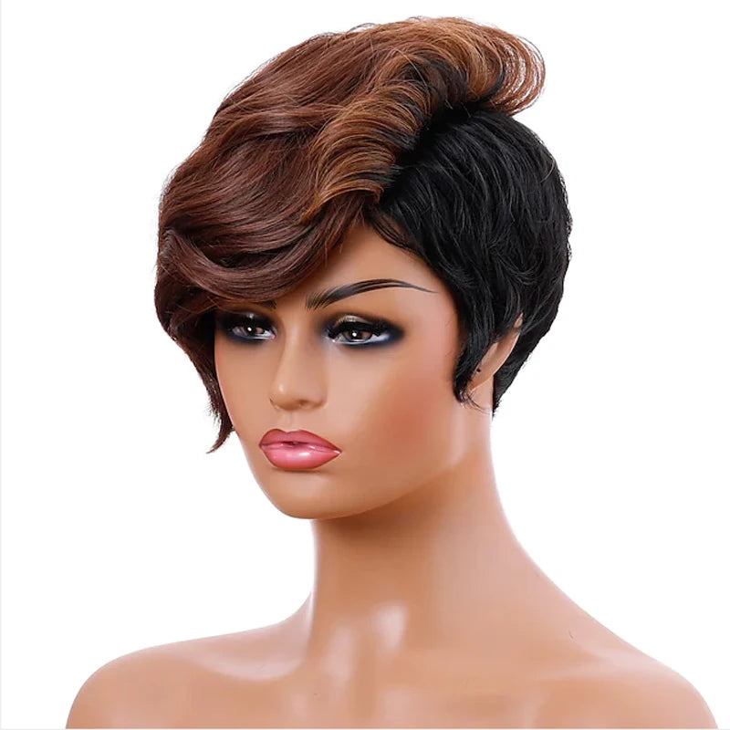 HAIRJOY Synthetic Hair Burgundy Brown Short Straight Wigs for Black Women