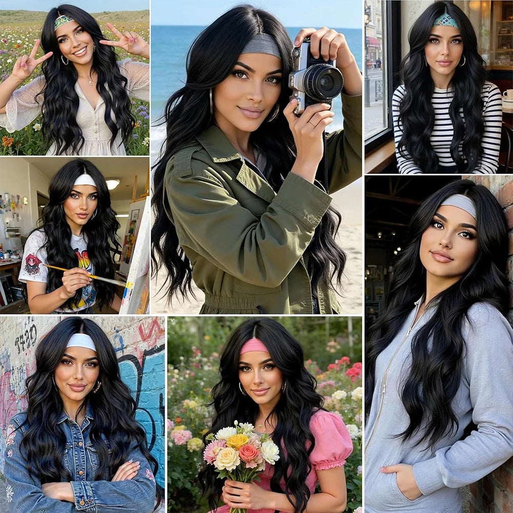 Headband Wig Human Hair Body Wave 40 Inch Glueless No Sew Headband Wigs On Clearance Sale Brazilian Virgin Hair 200% Dencity Wear and Go Headband Wigs for Black Women Natural Color Beginner Friendly