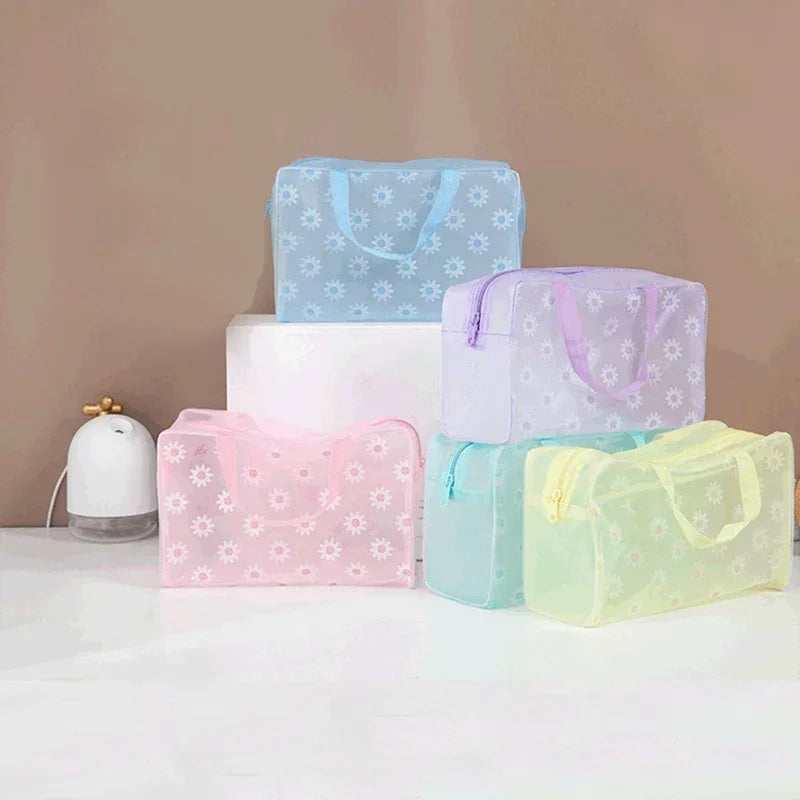 Trousse de maquillage 5 couleurs, trousse de toilette, sac de rangement pour le bain, sac de voyage étanche en PVC transparent à motifs floraux pour femmes