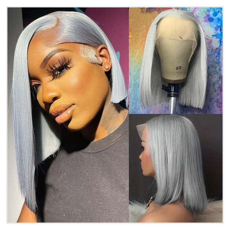 Bob con encaje 13x6 gris plateado