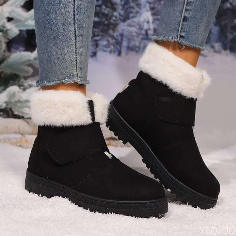 Botas de nieve elegantes y minimalistas para mujer, nuevas botas versátiles de invierno a la moda de gamuza con suela gruesa, cálidas y cómodas para mujer
