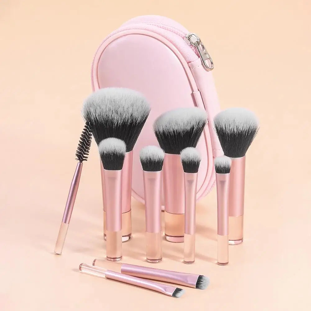 Set de 10 mini brochas de maquillaje para principiantes, brochas para base y corrector de ojos, brochas cosméticas de viaje con estuche portátil