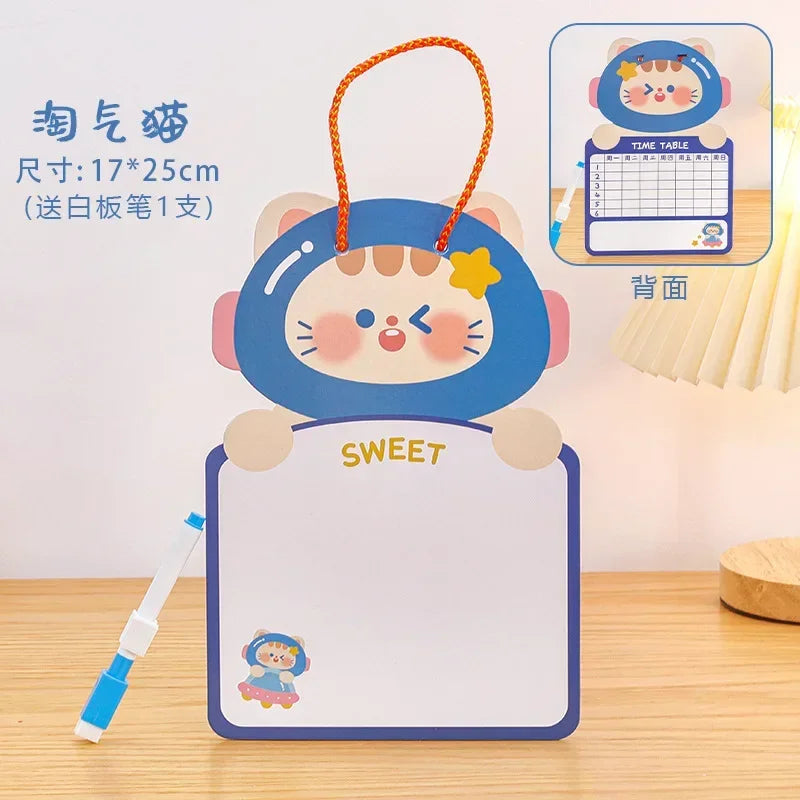 Pizarra de cartón de doble cara con dibujos animados y rotulador, borrable, para niños, con diseño de animales