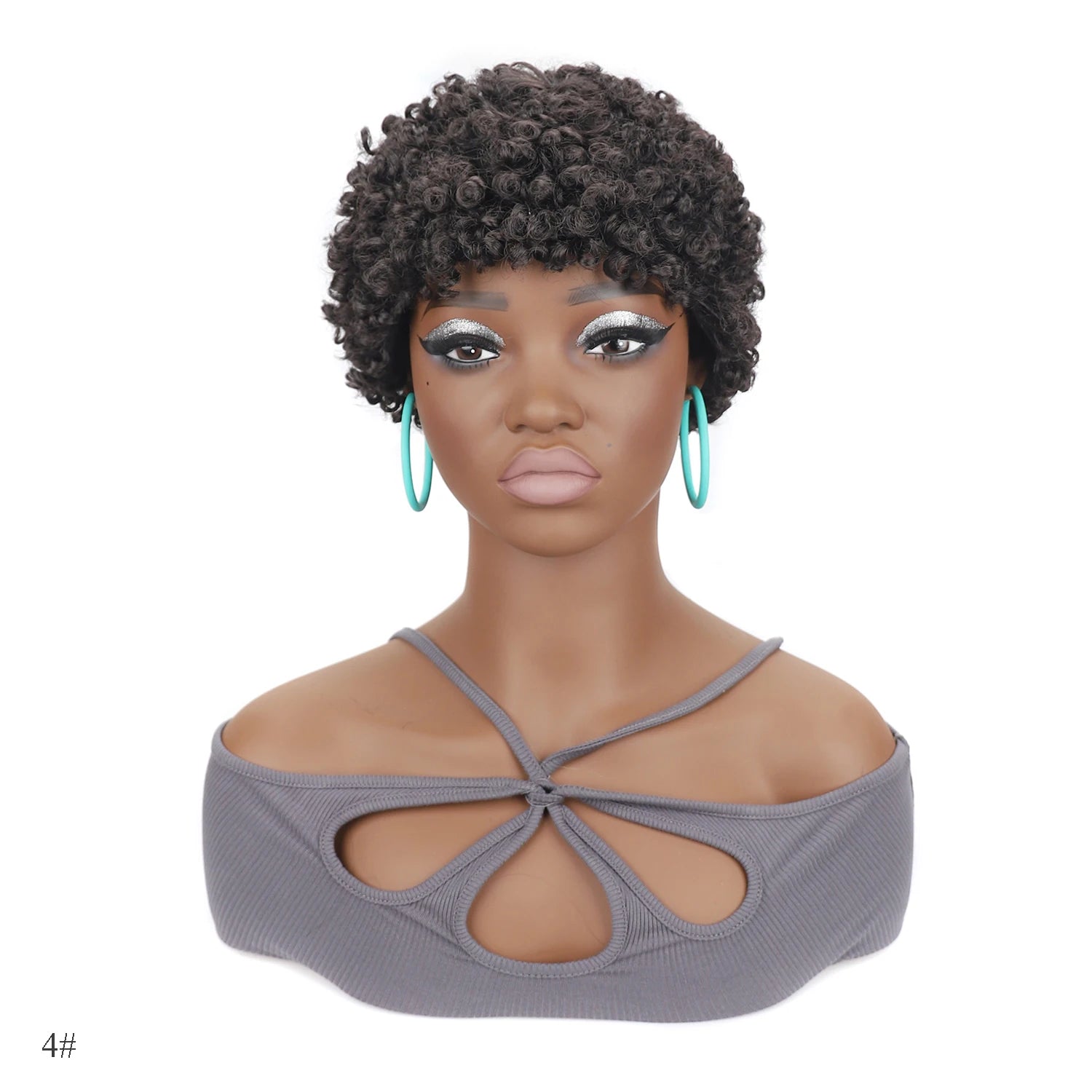 Short Mini Afro Kinky Curly Wigs Synthetic Tiny Spring Curl Pixie Wig with Bangs for Black Women Daily Cosplay