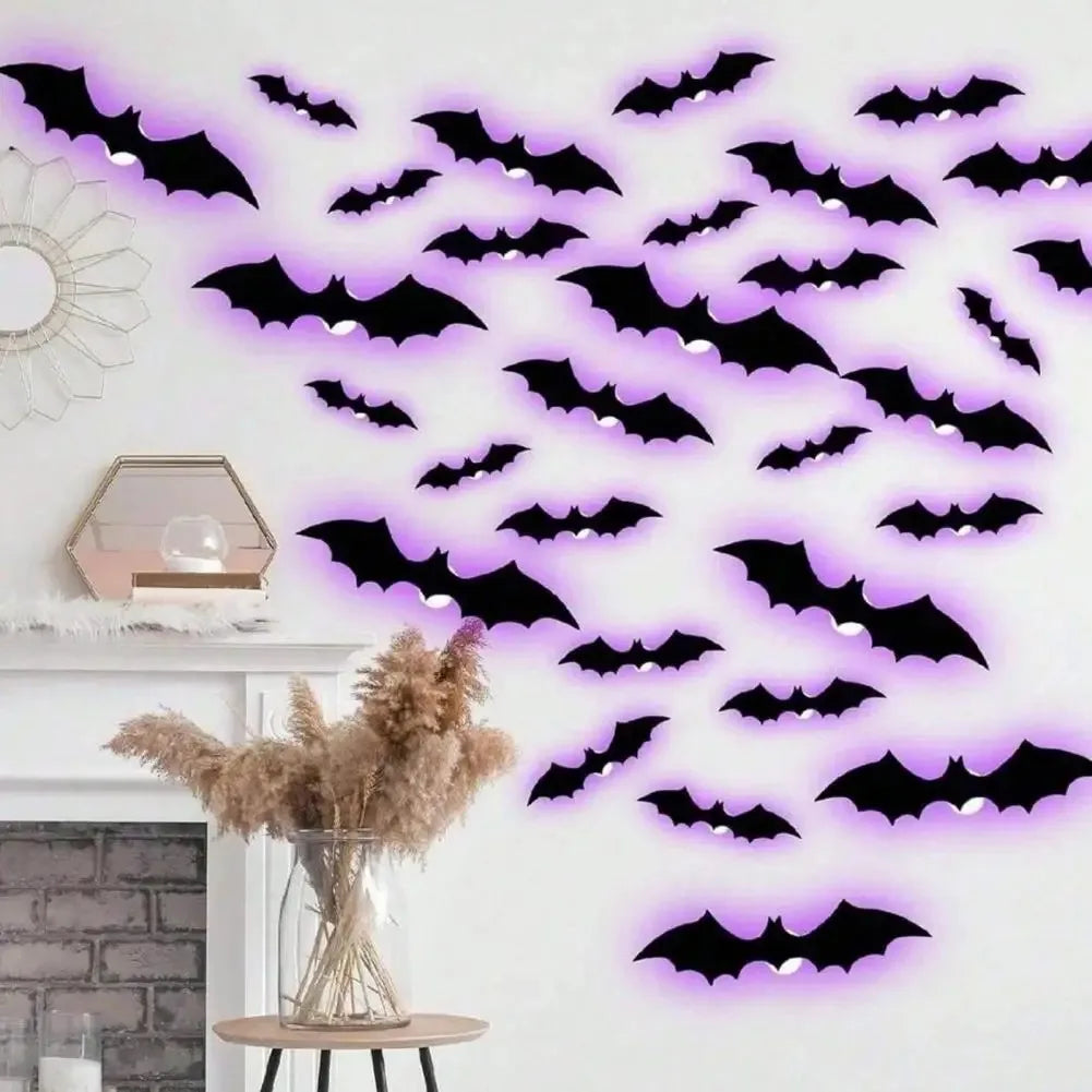 Halloween Bat Decor Night Light 3D Purple Lights Wall Sticker for Self-adhesive Decor Garden Backyard Halloween Party Decoration