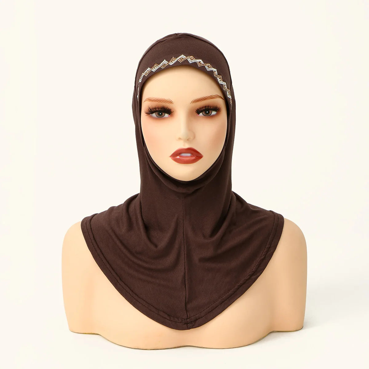 Nuevo hiyab instantáneo con pedrería brillante para mujer musulmana, cobertura total, gorro de algodón sólido, listo para usar, gorro interior