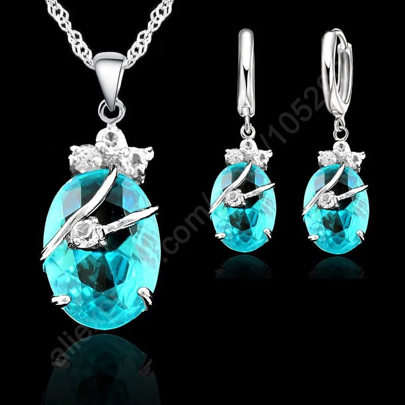 Juegos de Joyas de Boda de Plata 925 con Aguja, Flor y Gota de Agua para Mujer, Conjuntos de Collar con Colgante y Pendientes de Circonita Cúbica, Regalo de Fiesta