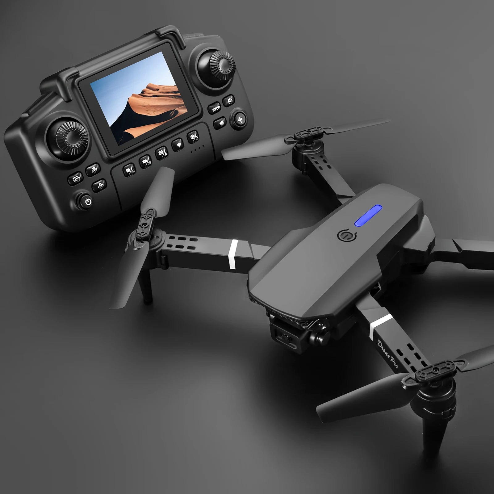 E99 PRO Drone Skjermkontroll Luftdrone Høydefinisjon Dobbeltkamera Fjernstyrt Fly, Sammenleggbar Quadcopter Barnegave