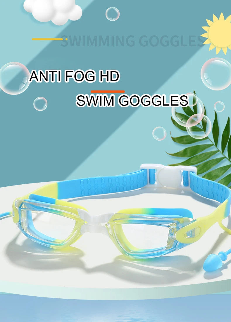Lunettes de natation professionnelles pour enfants, étanches, antibuée, protection UV, HD, pour piscine, sports aquatiques, avec bouchons d'oreilles