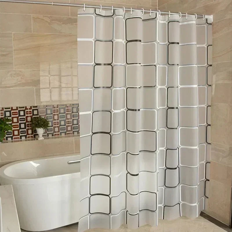 Cortinas de ducha de baño Impermeable Cortina de baño PEVA Patrón geométrico moderno a cuadros Decoración del hogar de granja Translúcido