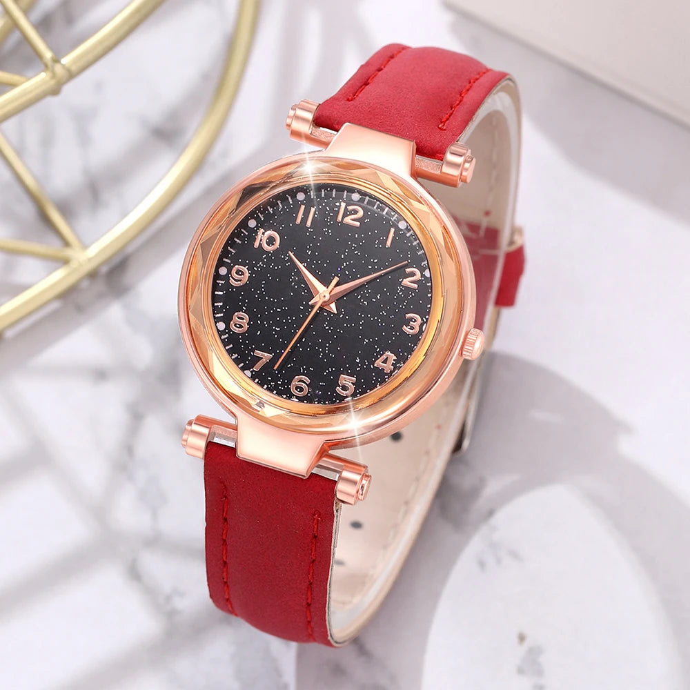 Set de 6 piezas de reloj y joyas para mujer en color rojo: Elegante, divertido y perfecto para regalar