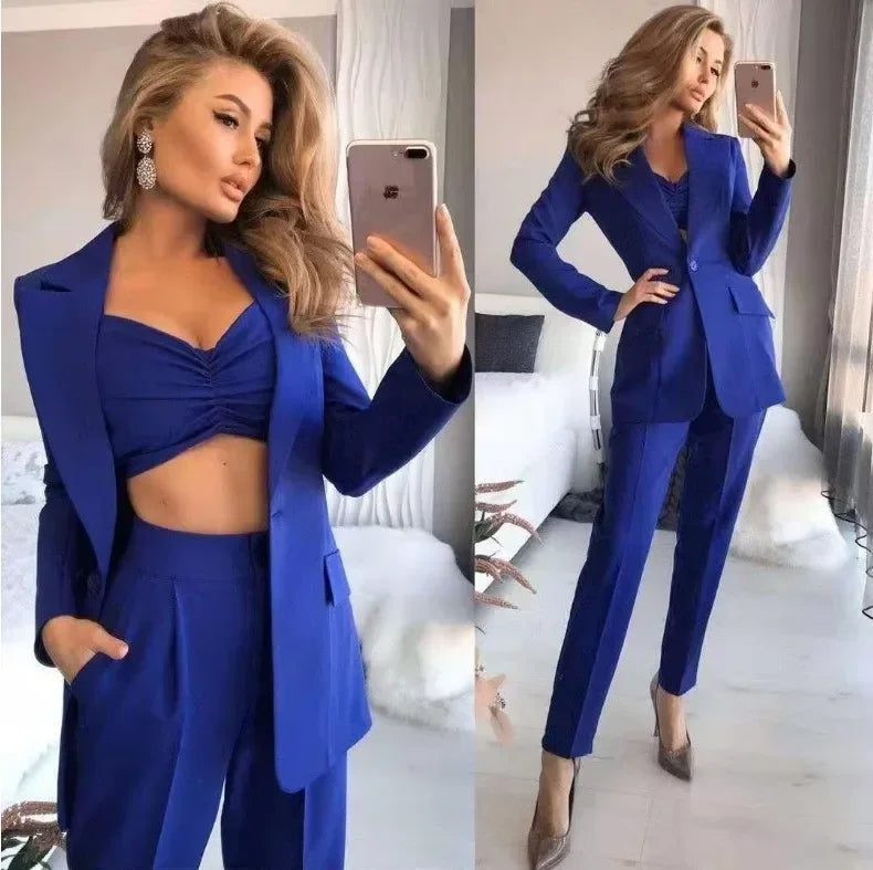 Nuevo Traje Elegante de Oficina para Mujer de 3 Piezas, Transpirable, con Cuello Vuelto, Trajes de Chaqueta y Vestido para Mujer, Chaqueta Delgada + Chaleco + Conjunto de Pantalones
