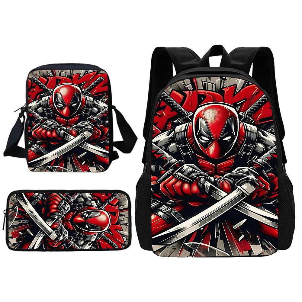 Deadpool Child School Backpack With Shoulder Bag Pencil Bags School Bags for Boys Girls Best Gift