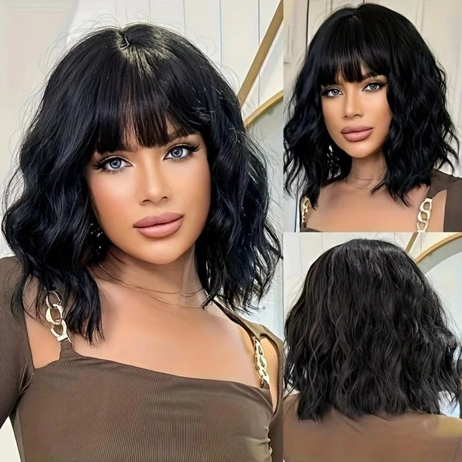 Loose Body Wave Bob Wig with Bangs – 100% Human Hair, Natural & Voluminous
