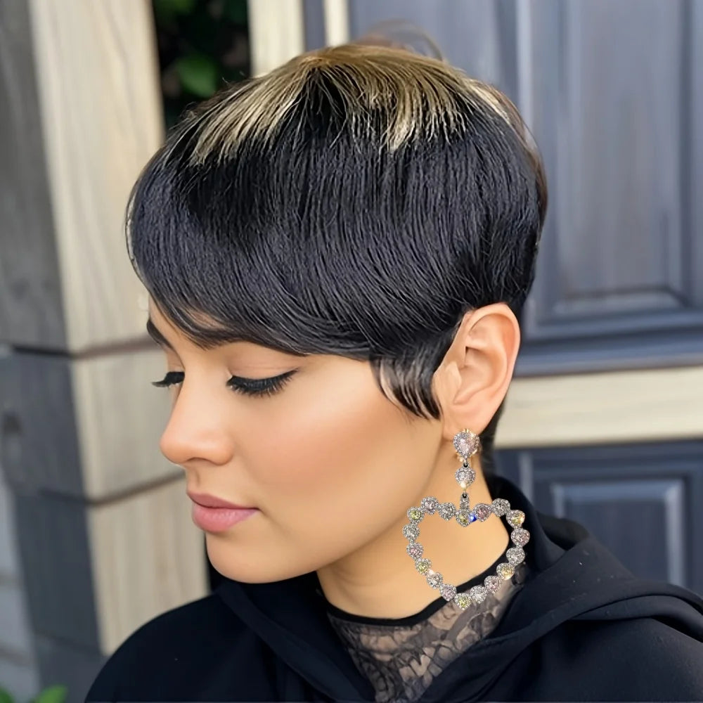 Pixie Cut wig 6 Inch Remy Human Hair Pixie Cut Wig Straight Layered Style wig For Women Full Machine Made Wig