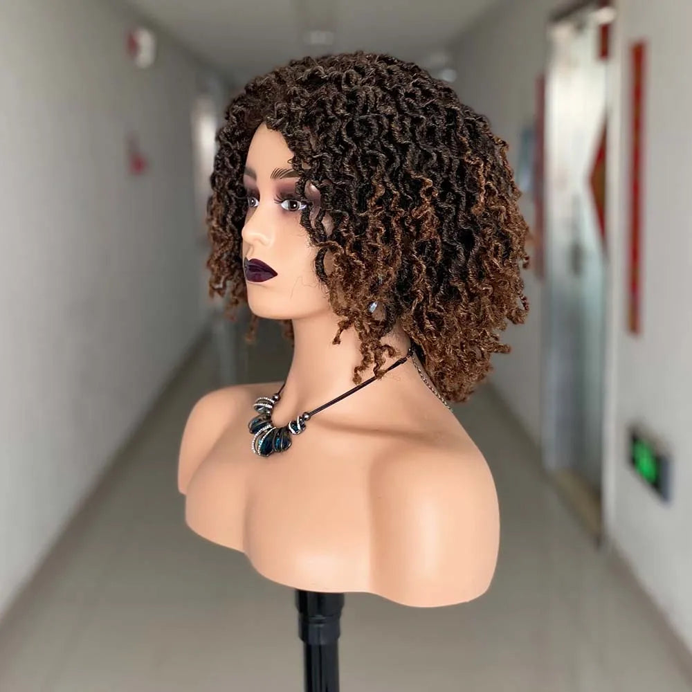 Pelucas cortas trenzadas para mujeres negras, pelucas cortas de rastas, trenzas afro, cabello sintético rizado, pelucas Nu Faux Locs para mujeres negras