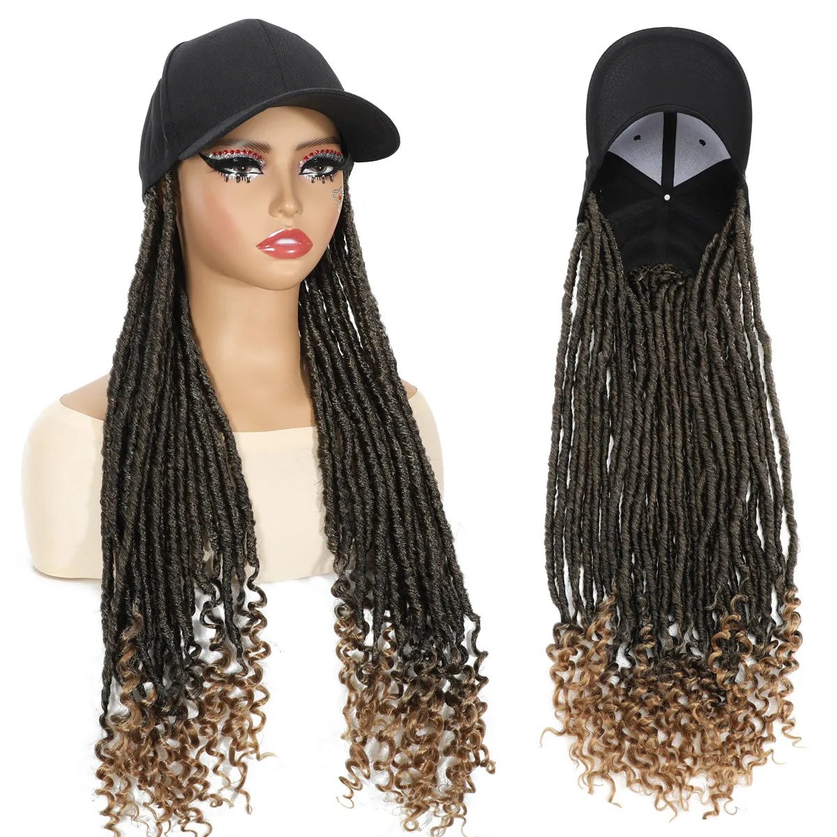 Synthetic Crochet Hair Woman Wigs Big Size Baseball Hat Wig 26inch Long Braided Wigs for Women Daily Party Cosplay Wig Female