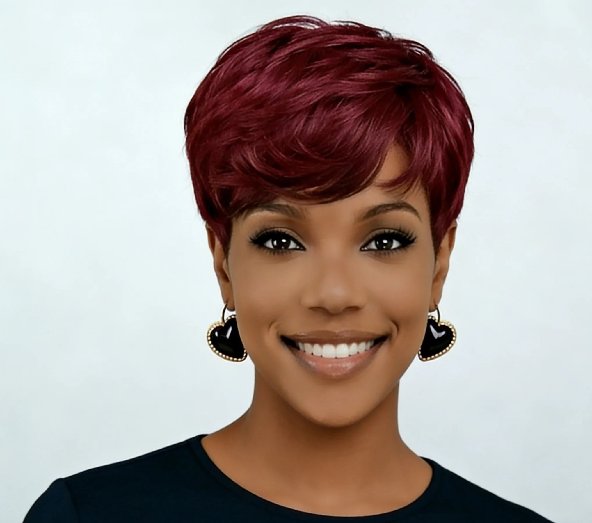 Peluca 99J borgoña pixie cut para mujeres, peluca corta y recta de cabello humano de 6 pulgadas, hecha completamente a máquina.