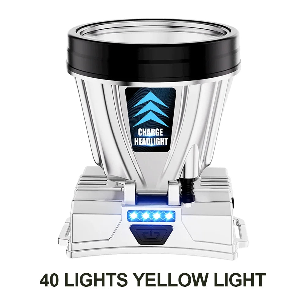 Linterna de pesca Linterna frontal recargable LED de largo alcance Lámpara de pesca nocturna montada en la cabeza para acampar al aire libre, correr, andar en bicicleta