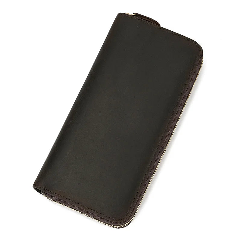 Billetera de lujo para hombre, cartera de mano de cuero genuino, monedero largo grabado en relieve, carteras de hombre de cuero grueso, carteras de mano de cuero para dinero