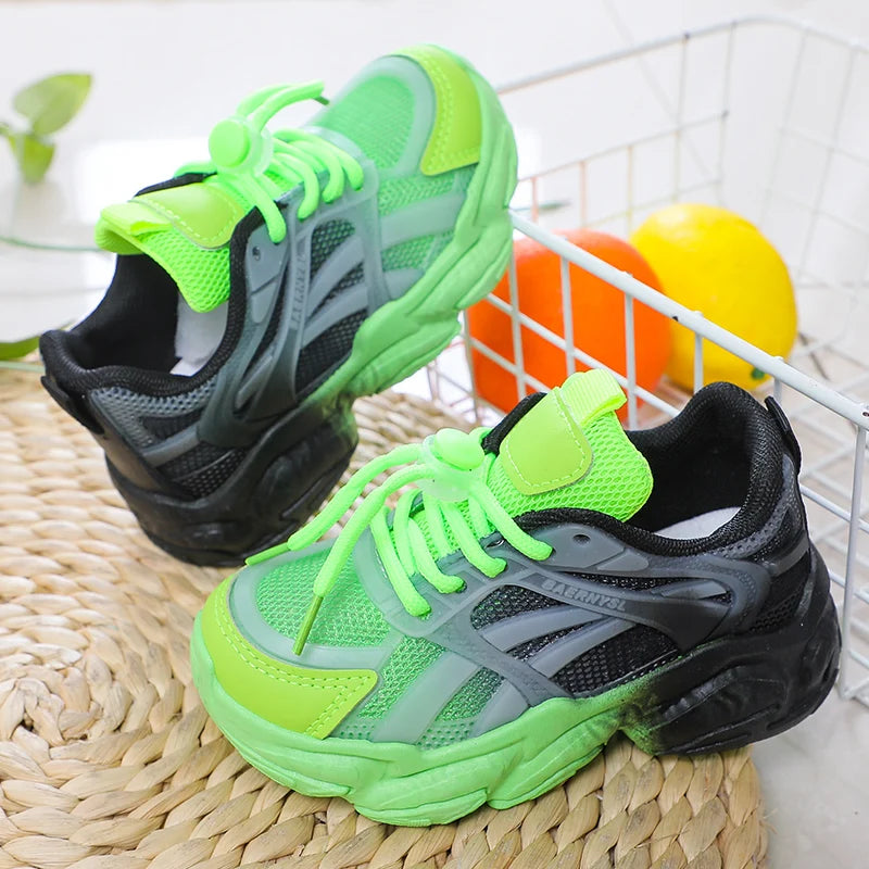 Girls Cute Gradient Mesh Sneakers Low Top Breathable glowing Platform Sports kids Shoes
