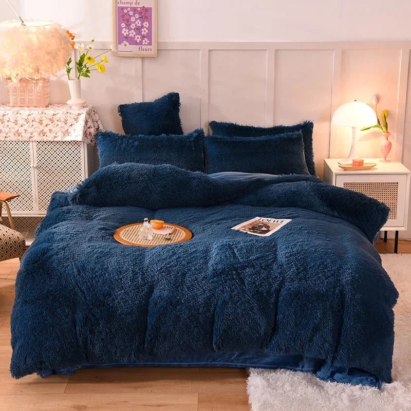 Juego de funda nórdica de felpa de lujo de 3/4 piezas – Ropa de cama cómoda y suave, perfecta para el confort del dormitorio, ideal para habitaciones de invitados y estética de dormitorios universitarios.