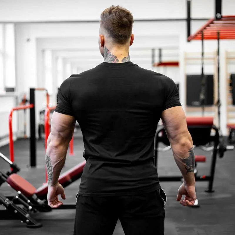 Ropa de gimnasio para hombre, camiseta de manga corta de algodón deportivo, para correr, entrenamiento, ajustada, estampada, sudadera, camisetas casuales