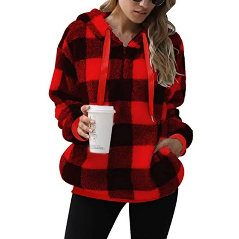 Sudadera con capucha de forro polar a cuadros