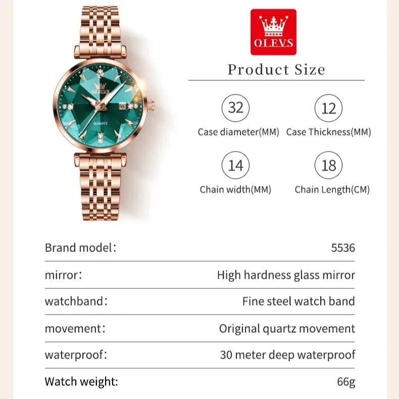 OLEVS 5536 Reloj de mujer de alta calidad con diseño de joyas elegantes, reloj de cuarzo impermeable, reloj de lujo de oro rosa para mujer Reloj Mujer