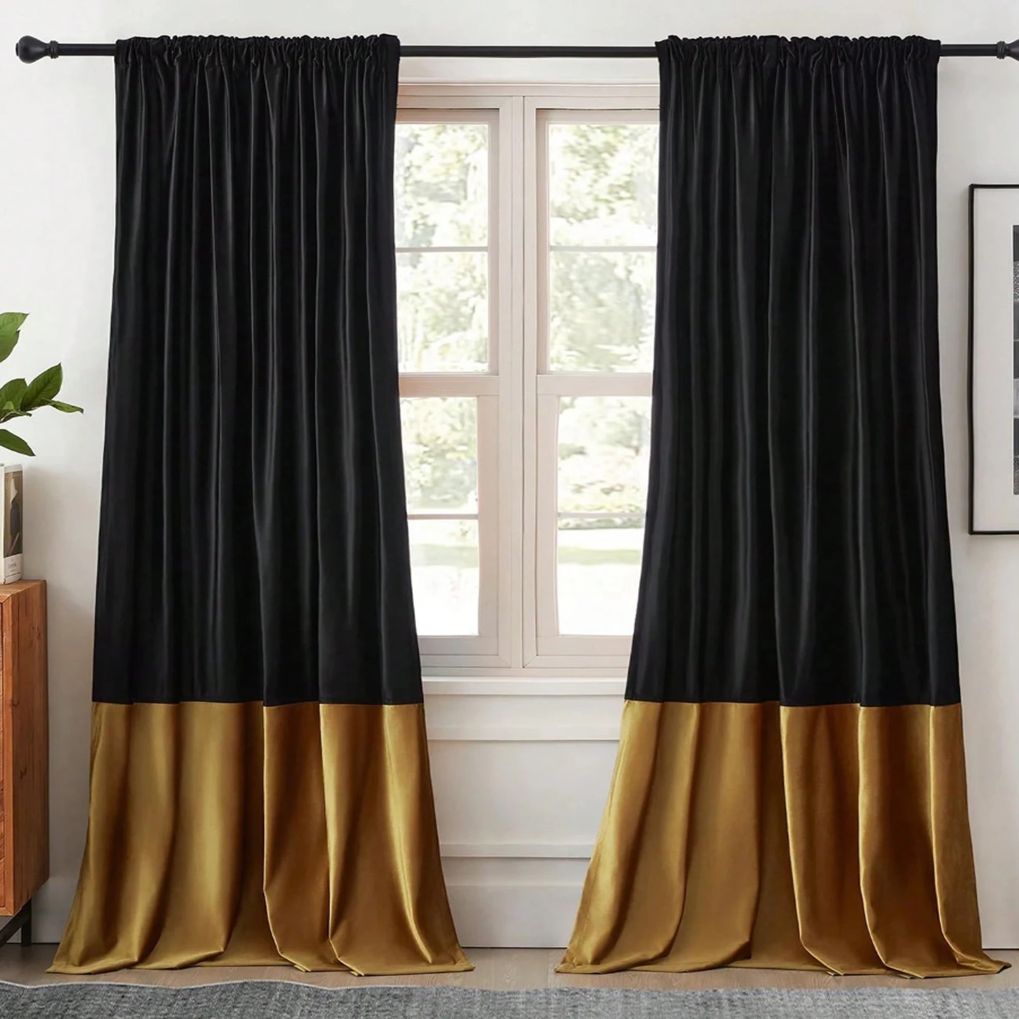 1pc Thick Gold Patchwork Velvet Curtains, Light Blocking & Noise Reducing, Universal Fit for Bedroom & Living Room