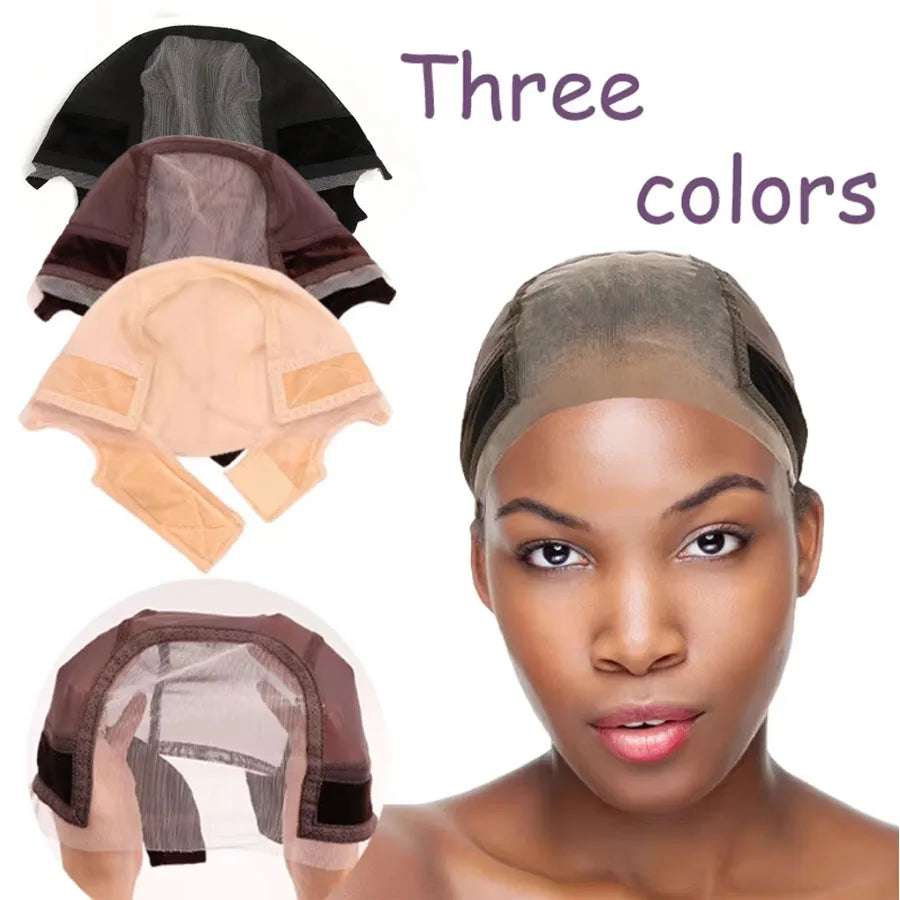 Bonnets de perruque à bandeau pour femme avec dentelle HD, bonnets pour la fabrication de perruques en U avec bandeau en velours ajustable pour porter la perruque, filet à cheveux couleur nude