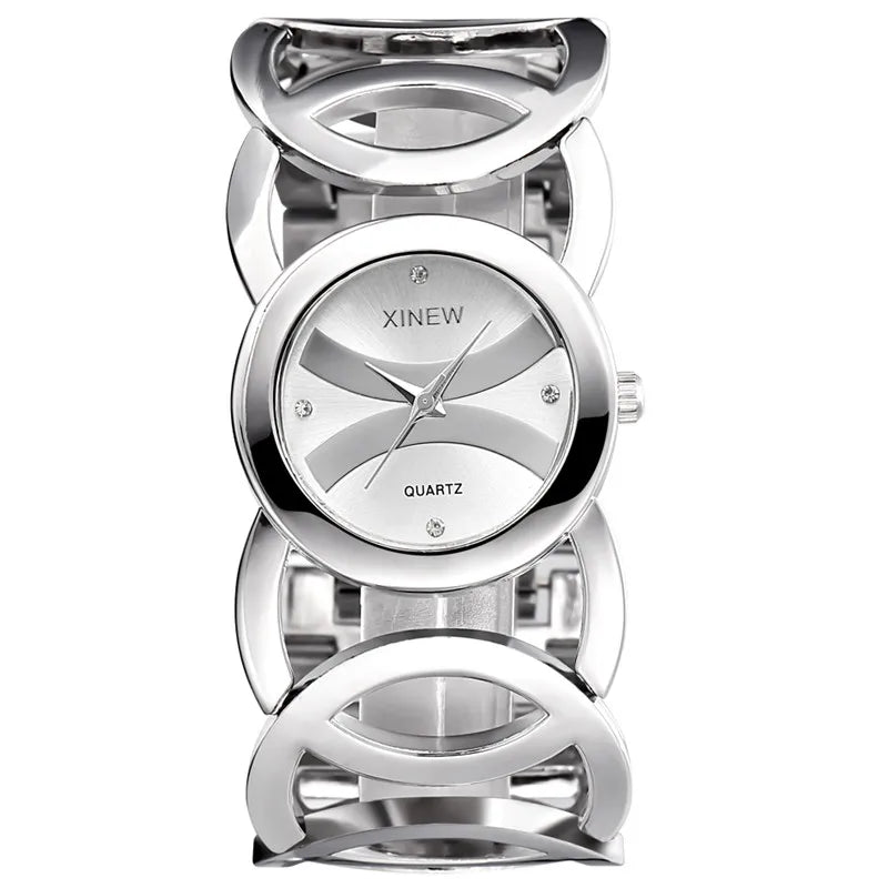 Mujeres Marca Grande Original XINEW 6438 Relojes Señoras Casual Dorado Lujo Cuarzo Pulsera Reloj Relogios Feminino Modas 2024