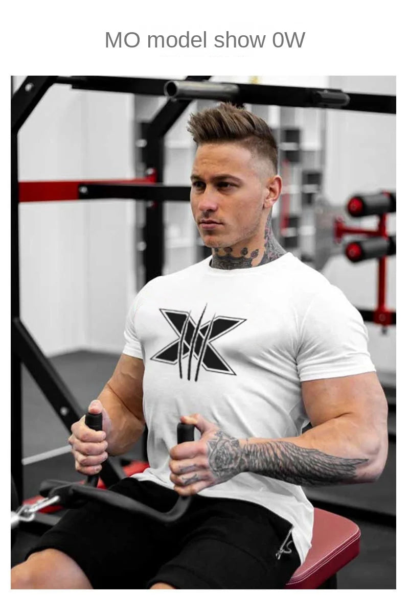 Ropa de gimnasio para hombre, camiseta de manga corta de algodón deportivo, para correr, entrenamiento, ajustada, estampada, sudadera, camisetas casuales