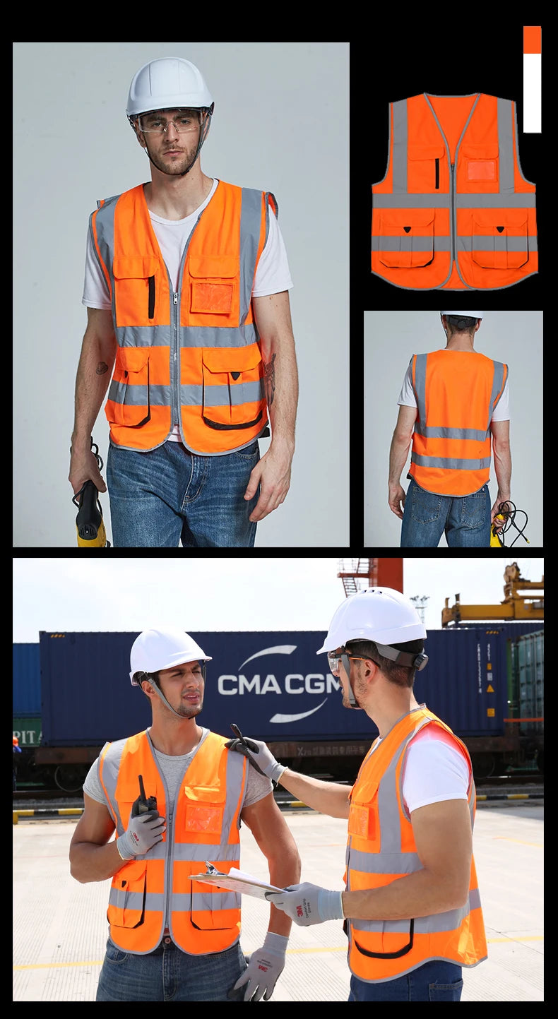 Chaleco Rojo para Hombre Chaleco de Trabajo con Múltiples Bolsillos Ropa de Trabajo de Alta Visibilidad