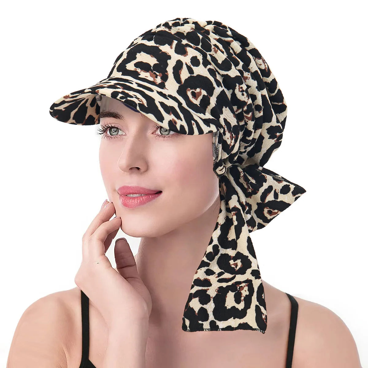 Fashion Print Women Hijab Caps Wrap Hair with Brim Turban Bonnet Breathable Comfortable Ladies Headscarf Hat Hide Hair