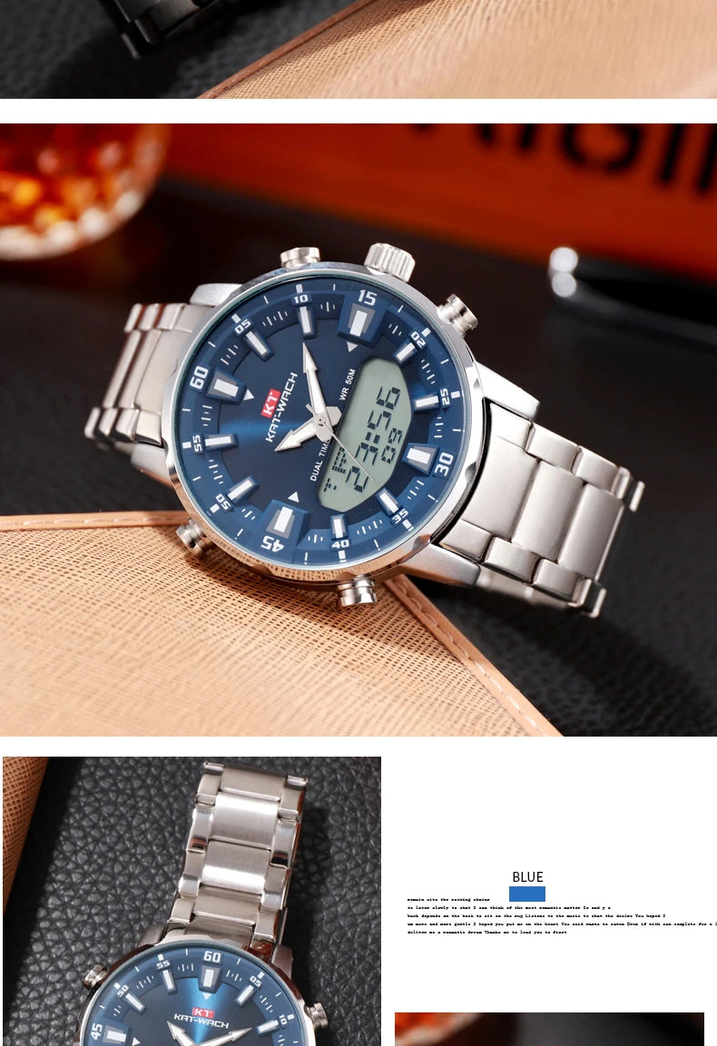Reloj de pulsera KAT-WACH para hombre, de cuarzo, de lujo, de alta calidad, original, digital, resistente al agua, 2024