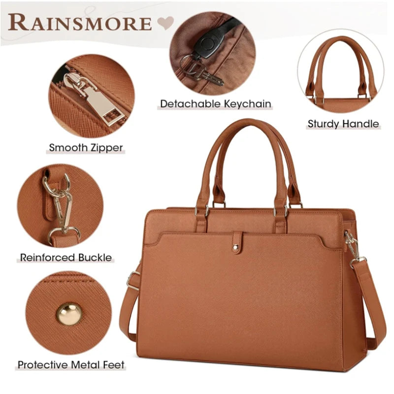 Large Capacity Laptop Bag for Women 15.6 Inch Laptop Tote Bag Leather Work Bag Waterproof Briefcase Business Office Computer Bag