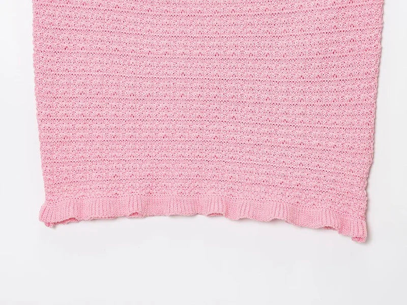 MUJER Conjunto de Falda Tejida Rosa 2 Piezas Falda Larga Plisada para Mujer Top con Volantes sin Hombros Conjunto de Faldas para Mujer Atuendo de Verano