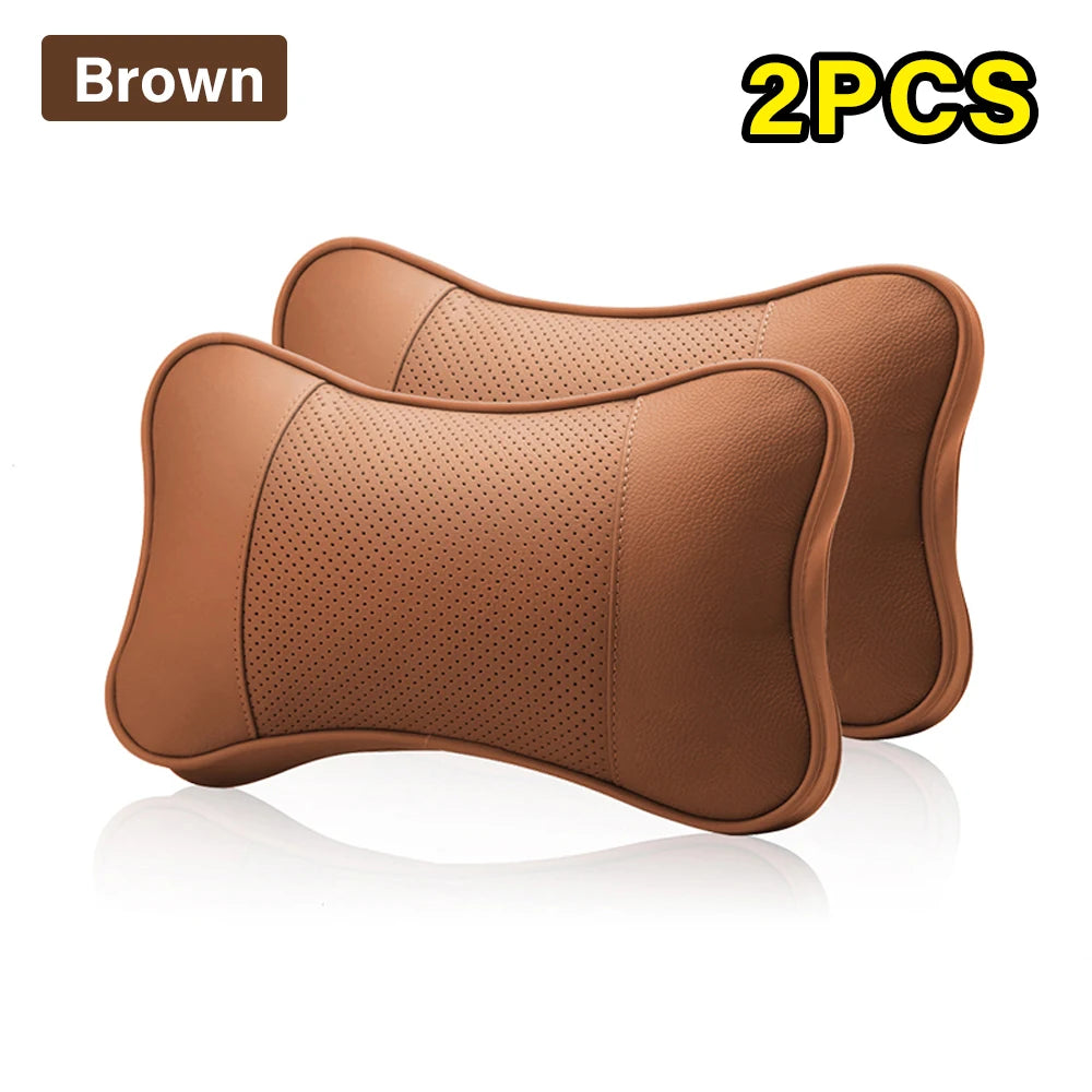 2 almohadas de cuello de coche de piel de vacuno de alta calidad, almohada reposacabezas, soporte de cuello, asiento universal de coche, suave y transpirable, decoración interior