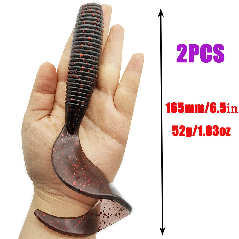 2 unidades de señuelos de pesca de 165 mm/6,5 pulgadas/52 g, señuelos artificiales blandos, equipo de pesca con cola de lubina