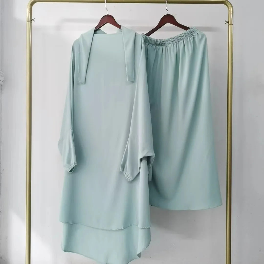 Conjuntos de falda de 2 piezas para mujer musulmana Eid, atuendos modestos, tops con capucha, faldas largas, conjunto Ramadán Marruecos Dubái Traje islámico