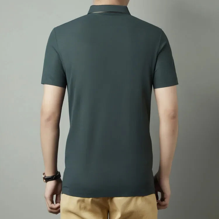 Polo de hombre, sin costuras, prémium, de lujo, tela fresca, casual de negocios, golf, corte ajustado, blusa con cuello, camiseta