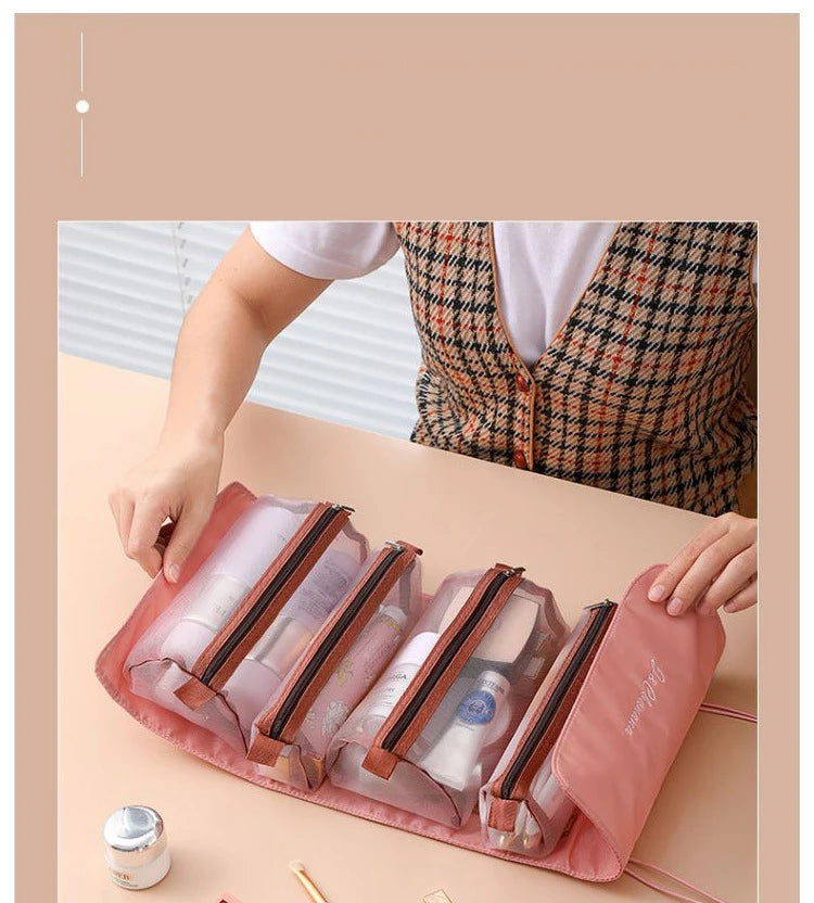 Bolsas de maquillaje desmontables, 4 piezas en 1, neceser portátil de viaje plegable y separable, organizador de almacenamiento de artículos de tocador, bolsa de maquillaje nueva